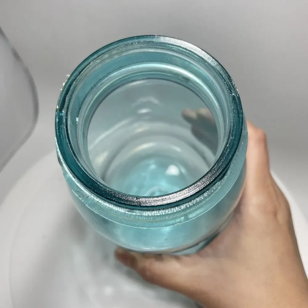 Vtg Ball Perfect Mason Green Glass Jar w Zinc Lid Wide Mouth Quart #4